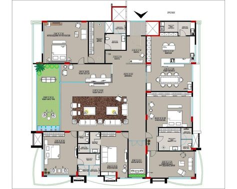 Floor plan of the 2,900 sq.ft four bedroom apartment with pooja room and study area. One Bedroom Luxury Apartment, 4 Bedroom Apartment Floor Plan Luxury, 4 Bhk Apartment Floor Plan, 4bhk Apartment Plan Layout, 4bhk Flat Plan Layout, 4bhk Apartment Plan, 4 Bhk Apartment Plan, Study Room Plan, 4 Bedroom Apartment Floor Plans