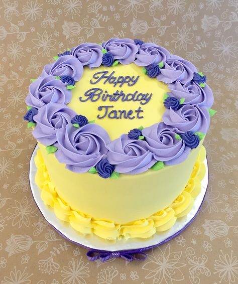 Yellow & Purple Rosette Cake Purple And Yellow Cake Ideas, Purple And Yellow Cake Birthday, Yellow Cake Designs Birthday, Purple And Yellow Cake, Rosette Cakes, Eerie Photography, 75 Birthday Cake, Cake Designs For Boy, Violet Cakes