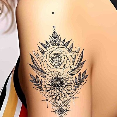 ArtStation - Carnation and Larkspur Tattoo - Birth Flower Tattoo, Korai Birth Flowers Chrysanthemum And Rose Tattoo, June Birth Flowers, Chrysanthemum Tattoos, Rose Emblem, Larkspur Tattoo, June Birth Flower, Chrysanthemum Tattoo, Born In November, Matching Couple Tattoos