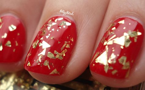 red nailpolish with gold flakes Red Nails With Gold Flakes, Nails Gold Flakes, Red Nails Gold, Red Nails With Gold, Nails With Gold Flakes, Red And Gold Nails, Nails With Gold, Nails Gold, Meteor Shower