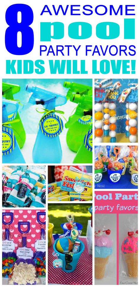 8 pool party favors kids will love. Fun pool birthday party favor ideas for children. Summer Party Favors For Kids, Pool Party Party Favors, Pool Party Favors For Kids, Pool Birthday Party Favors, Splash Party Ideas, Swimming Party Favors, Swim Party Favors, Summer Birthday Party Favors, Pool Party Gift