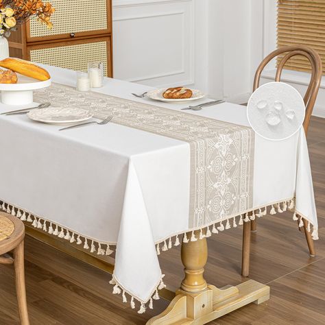 PRICES MAY VARY. Product Material: Made of cotton polyester blend soft material. This sophisticated table cloth with colorful table runner & farmhouse tassels designs provides a warm aura and brings a luxury feel to your dining experience. Dimensions: Tablecloth size 55x86" fit for 6-8 seats. Measure the size of the table, it is recommended to increase the table length by more than 20 inches (10 inches on one side) to get a better drop effect. Sold in piece (1pc ablecloth in each package). Water Tassels Designs, Farmhouse Tablecloths, Rectangle Tables, Waterproof Tablecloth, Tablecloth Sizes, White Table Cloth, Table Cloths, Rectangle Table, Colorful Table