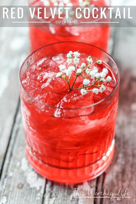 This summer cocktail is worth trying! Red Velvet Cocktail mixed with vodka, red velvet syrup and a few other ingredients is one pretty summer drink! Red Drink, Red Cocktail, Strawberry Daiquiri Recipe, Svedka Vodka, Red Drinks, Daiquiri Recipe, Red Cocktails, Aromatic Bitters, Strawberry Daiquiri