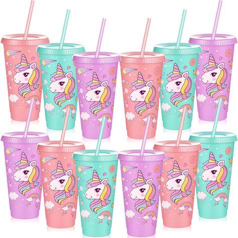 PRICES MAY VARY. Rich Package Content: each package includes 12 pieces of unicorn tumblers with straws, enough for your daily use and replacement needs; It's a suitable and convenient choice for parties, gatherings, matches or as gifts to children Ideal Size: this plastic tumbler with lid and straw measures about 6.81 x 4.17 x 2.36 inches/ 17.3 x 10.6 x 6 cm, and about 24 oz in capacity, allowing you to enjoy your favorite drink comfortably during traveling and outdoor activities; Its compact st Unicorn Academy Birthday Party, Unicorn Rainbow Birthday Party, Unicorn Rainbow Party, Rainbow Party Favors, Unicorn Tumbler, Unicorn Cups, Party Favors For Kids, Kids Birthday Party Decoration, Girls Party Favors