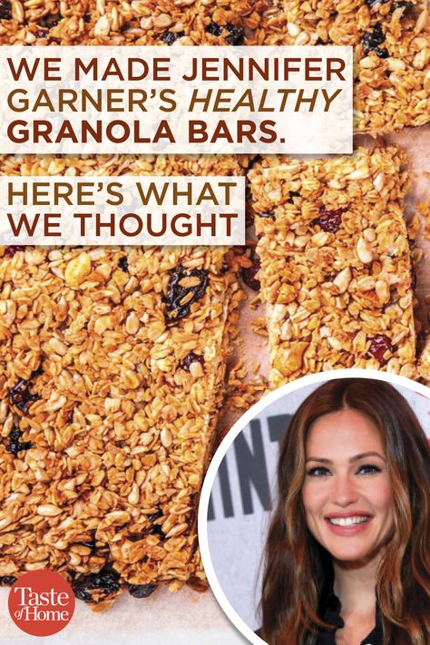 We Made Jennifer Garner's Healthy Granola Bars. Here's What We Thought #appetizers Healthy Baked Granola Bars, Jennifer Garner Granola Bars, Healthy Oatmeal Granola Bars, Best Granola Bar Recipe, Healthy Crunchy Granola Bars, Homemade Crunchy Granola Bars, Crunchy Granola Bars Recipe, Healthy Granola Bars Homemade, Granola Bars Homemade Healthy