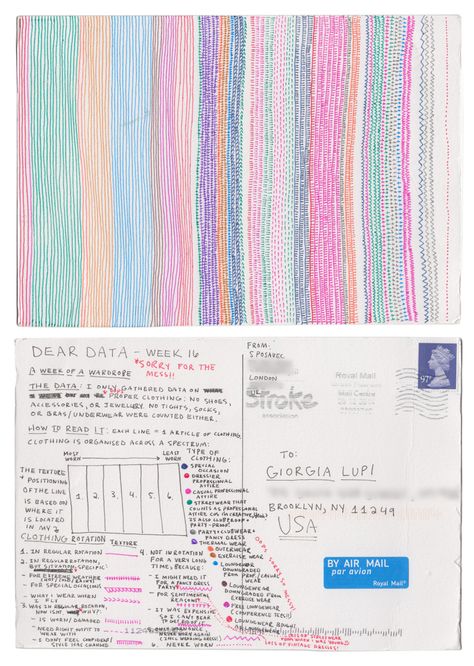 Dear Data Postcards, Dear Data Project, Fun Data Visualization, Dear Data, Data Visualization Examples, Data Representation, Data Art, New York Weather, Data Visualization Design