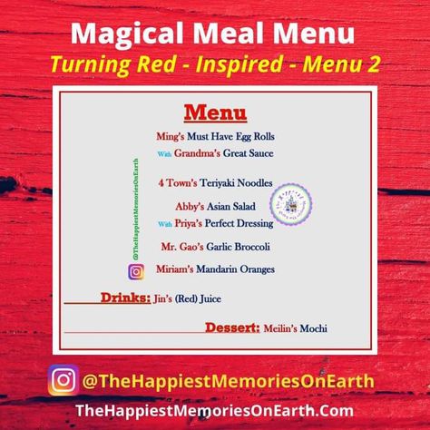 Turning Red Dinner And A Movie, Turning Red Movie, Disney Themed Movie Night, Pixar Studios, Disney Movie Night Dinner, Movie Night Dinner, Movie Night Theme, Movie Night Food, Disney Dinner