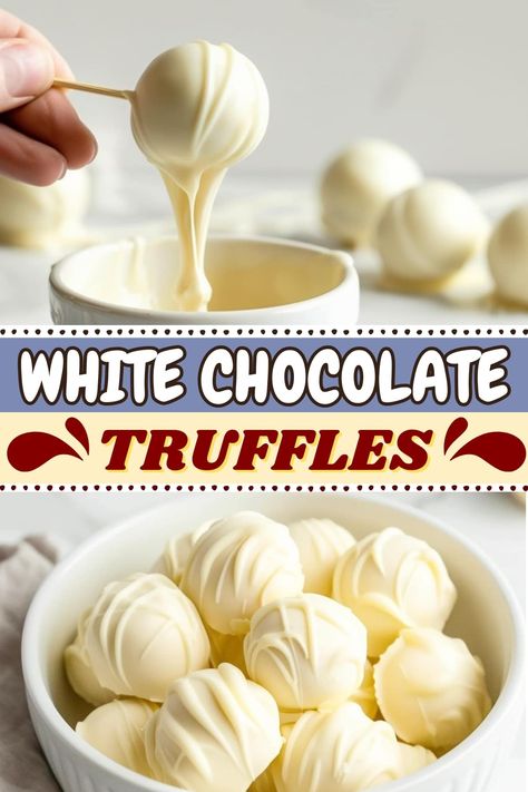 These white chocolate truffles are easy, dreamy, and delicious! Made with just 5 ingredients, they come together in a snap. Enjoy them anytime! White Chocolate Balls Recipe, Homemade Chocolate Truffles Easy, Raspberry White Chocolate Truffles, White Chocolate Brigadeiro, Kit Kat Truffles, White Chocolate Candies, White Chocolate Pistachio Truffles, White Chocolate Truffles Recipe, Chocolate Candy Ideas