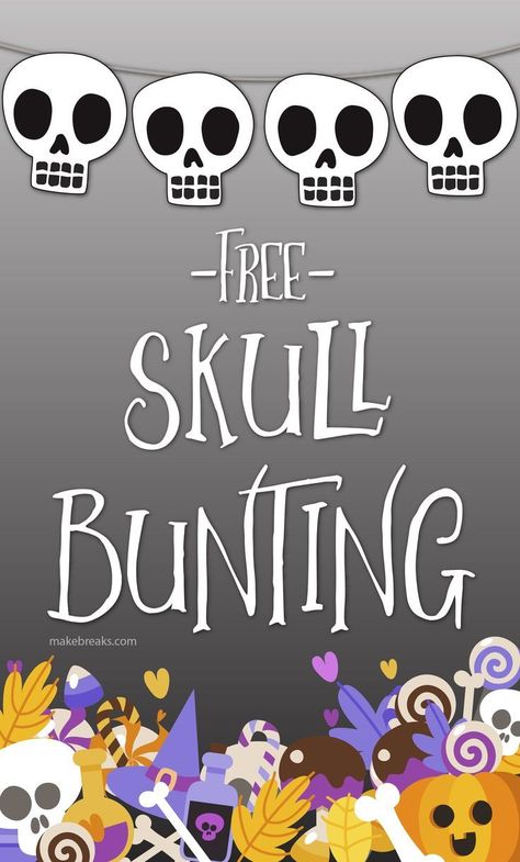 These free cute skulls can be used to make bunting and garlands for Halloween. They are white - so printer friendly, however they would also be fun to decorate and color to make unique sugar skull decorations.  #halloweenfreebie #freebies #halloweenprinta Skull Garland Diy, Skull Decorations, Skull Template, Bunting Template, Sugar Skull Decor, Make Bunting, Halloween Bunting, Funny Skull, Skull Crafts