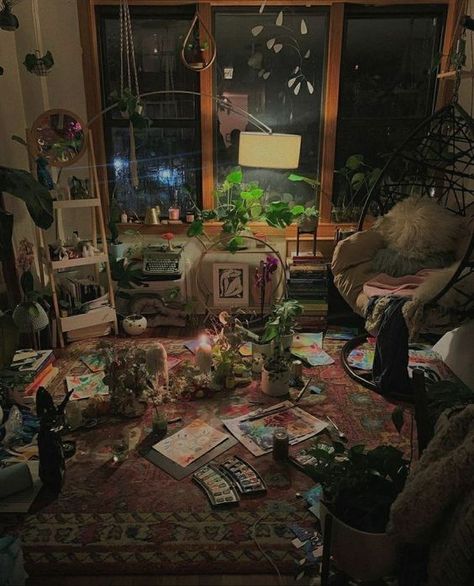 Getting In Touch With Nature, Aesthetic Earthy Room, Renter Friendly Whimsigoth, Goblincore Living Room, Earthy Asethic, Cryptidcore Room, Cozy Maximalism Bedroom, Fairy Grunge Bedroom, Cluttered Room Aesthetic