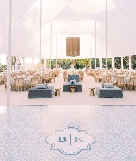 Wedding Reception Dance Floor, Dance Floor Vinyl, Wedding Dance Floor, Modern Chic Wedding, Blue White Pattern, Dance Floor Wedding, Summer Garden Wedding, Wedding Tent, Coastal Wedding