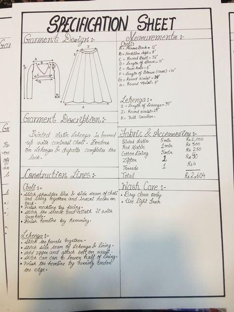 Cost Sheet Fashion Design, Bill Book Design Ideas For Boutique, Tailoring Measurement Book, Measurement Book For Boutique, Fashion Design Record Book, Fashion Dictionary Cheat Sheets, Specification Sheet Fashion Design, Measurement Book For Tailors, Garment Specification Sheet