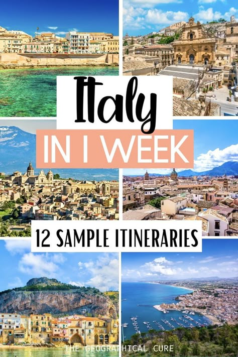 Pinterest pin for one week in Italy itineraries showing various Italian towns Perfect Trip To Italy, Italy Roadtrip Itinerary, Italy Iternary, Perfect Italy Itinerary, 9 Day Italy Itinerary, Top Things To Do In Italy, Italy Itinerary 12 Days, Best Italian Cities To Visit, Best Time To Go To Italy