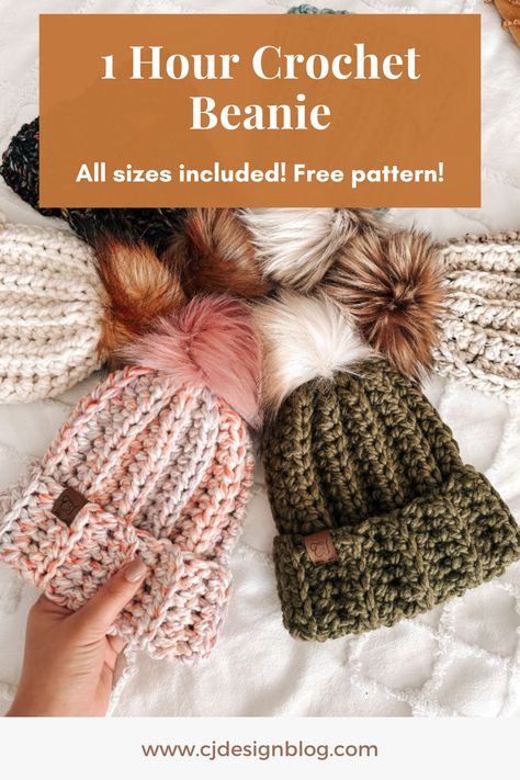 All sizes included! Crochet the Costa beanie in only 1 hour or less. Perfect for beginners, video tutorial included! #CrochetBeanie #Crochet Free Crochet Beanie Pattern For Women, Chunky Beanie Crochet Pattern, Crochet Bonnets, Free Crochet Beanie Pattern, Cj Design, Market Crochet, 2024 Crochet, Crochet Children, Chunky Crochet Hat