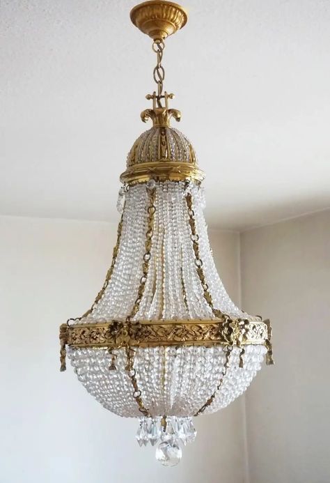 19th Century French Montgolfier Empire Bronze Crystal Beaded Chandelier For Sale at 1stDibs French Empire Chandelier, French Country Ideas, French Lighting, Vintage Lights, French Chandelier, Vintage Lanterns, Bronze Chandelier, Antique Chandelier, Contemporary Lamps