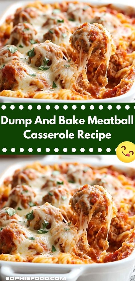 Need a quick and satisfying dinner idea? Discover the Dump And Bake Meatball Casserole, a delightful blend of flavors that comes together effortlessly, making it a go-to recipe for any occasion. Casserole With Pasta, Dump And Bake Meatball Casserole, Meatball Casserole Recipe, Pasta Marinara, Dump And Bake, Meatball Casserole, Yummy Casserole Recipes, Meatball Bake, Hearty Casseroles