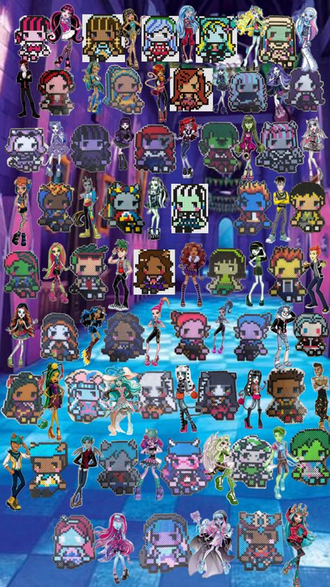 UPDATED Perler Bead Patterns Monster High, Monster High Perler Beads, 32x32 Pixel Art Grid, Hamma Beads Ideas, Pearl Beads Pattern, Fuse Bead Patterns, Pixel Drawing, Perler Bead Templates, Perler Crafts