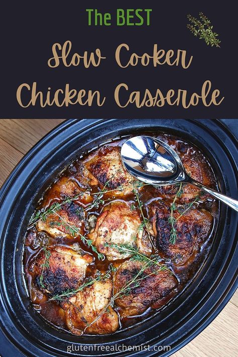 Hearty and delicious, this Slow Cooker Chicken Casserole is perfect comfort food. Whether you have a Crock Pot or need to make it on the stove or in the oven, it give a flavoursome bowl. Gluten free and dairy free. Chicken Casserole Slow Cooker, Crock Pot Casserole, Casserole Slow Cooker, Slow Cooker Chicken Casserole, Slow Cooker Casserole, Easy Slow Cooker Chicken, Slow Cooked Chicken, Slow Cooker Recipe, Best Slow Cooker