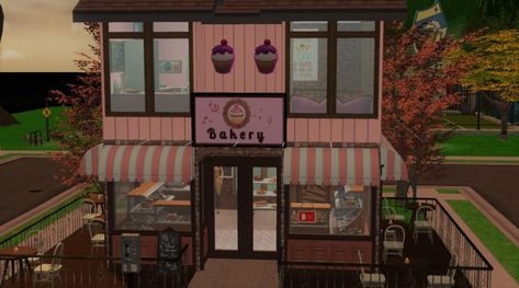 Sims 2 Journal — I bring you a new and improved bakery! I call it... Sims 2 Coffee Shop, Sims Bakery Build, Sims Bakery, Old Bakery, Cute Bakery, Small Bakery, Bakery Decor, Shop Buildings, The Sims 2