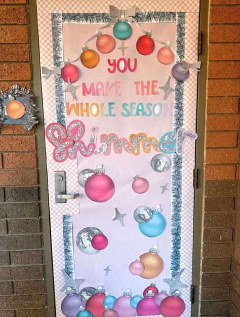 Holiday Decorated Classroom Doors, Birthday Door Decorations Office, Preschool Holiday Door Ideas, Christmas Lights Door Decoration, Christmas Door Decor For Classroom, Taylor Swift Christmas Door Decoration, You Make The Whole Class Shimmer Door, Christmas Theme For Office, Christmas Tree Farm Door Decorations