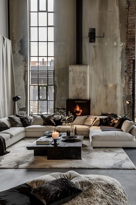 "Transform your space with Industrial Living Rooms! 🛋️🏭 Embrace the raw, edgy aesthetic of exposed brick walls, metal accents, and reclaimed wood furniture. Combine vintage finds with modern touches for a chic, urban look. Add statement lighting, leather sofas, and bold decor pieces to create a unique and stylish living area. Discover the charm of industrial design and make your living room a true masterpiece! 🌟✨ #IndustrialLivingRoom #HomeDecor #UrbanStyle" Edgy Chic Interior Design, Edgy Interior Design, Industrial Style Interior, Edgy Aesthetic, Bold Decor, Industrial Livingroom, Exposed Brick Walls, Statement Lighting, Reclaimed Wood Furniture