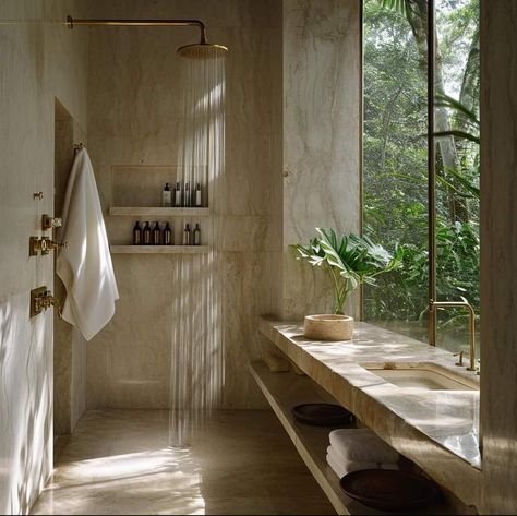 Spa Inspired Bathroom, Earthy Home, Bathroom Design Inspiration, Dream Bathrooms, Elegant Bathroom, House Bathroom, House Inspo, Bathroom Inspiration, Bathroom Interior Design