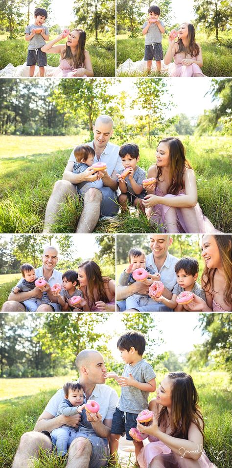 Lifestyle family photography. Outdoor family photo shoot with donuts Donut Family Photoshoot, Donut Lifestyle Photography, Family Photography Outdoor, Keys Photography, Donut Photos, Lifestyle Family Photography, Outdoor Family Photos, Family Photo Shoot, Embrace The Chaos