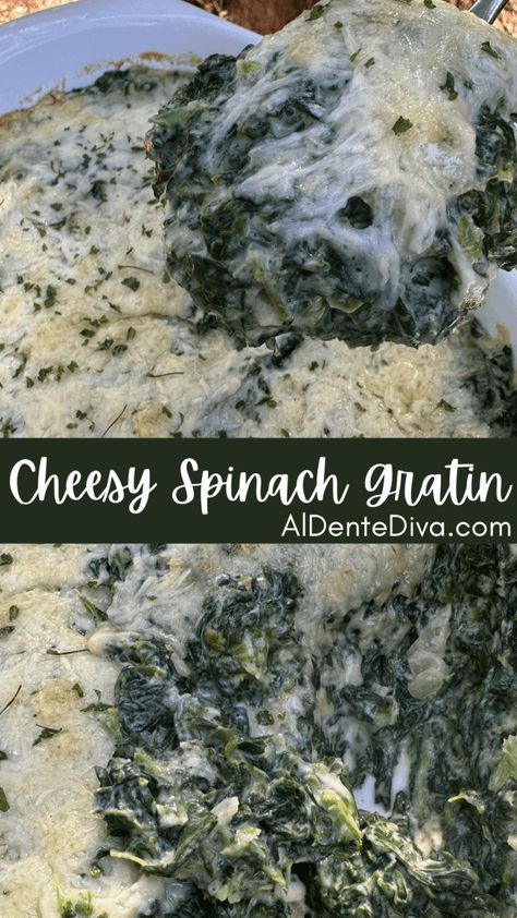 CHEESY SPINACH GRATIN Creamy Brussels Sprouts, Mixed Vegetable Casserole, Spinach Casserole Recipes, Spinach Side Dish, Spinach Gratin, Vegetables Dishes, Bacon Casserole, Brussels Sprouts With Bacon, Quick Cookies Recipes