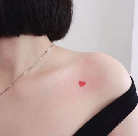 Mini Heart Tattoo, Red Heart Tattoo, Wrist Tattoos Words, Fingerprint Tattoos, Clavicle Tattoo, Red Heart Tattoos, Pola Tato, Flower Tattoo Ideas, Cross Tattoos For Women