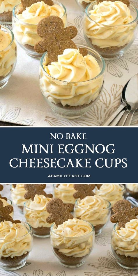 Xmas Cheesecake, Mini Eggnog Cheesecake, Eggnog Dessert, Creamy Eggnog, Eggnog Cheesecake, Xmas Baking, Cheesecake Cups, Cheesecake Mini, Eggnog Recipe