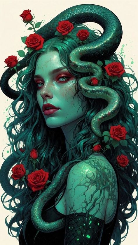 Medusa Beautiful, Snake Queen, Medusa Art, Mythical Creatures Fantasy, Dark Red Wallpaper, Tattoos For Lovers, Gothic Wallpaper, Snake Charmer, Angel Images