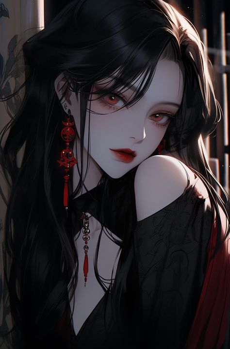 save picture = subscription Vampire Pictures, Anime Black Hair, Gothic Fantasy Art, Anime People, Anime Monochrome, Female Character Design, Red Eyes, Dark Anime, Handsome Anime Guys