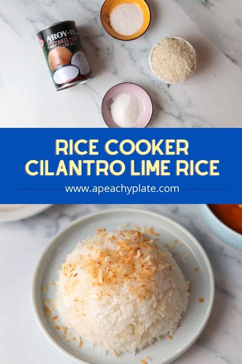 Coconut rice prepared in a rice cooker is a savory and fragrant dish that blends the fluffy texture of rice with the rich flavor of coconut. Using the rice cooker is the most convenient way to make delicious flavored rice. Get this coconut rice recipe at www.apeachyplate.com Rice Cooker Coconut Rice, Hawaiian Grilled Chicken, Coconut Rice Recipe, Easy Rice, Flavored Rice, Cilantro Lime Rice, Fluffy Texture, Coconut Rice, Vietnamese Recipes