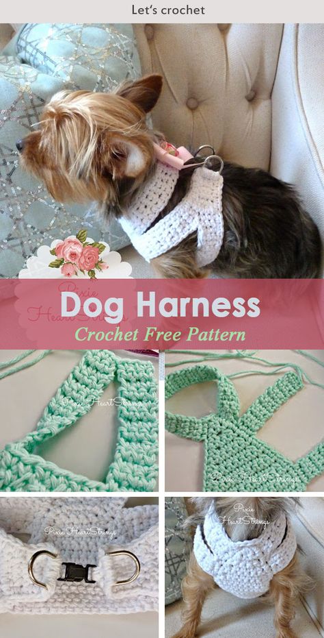 A Crocheted Dog Harness for Your Tiny Dog ~ FREE Pattern #freecrochetpattern #dog Crochet Dog Onesie Free Pattern, Dog Harness Pattern Free, Crochet Dog Sweater Free Pattern, Dog Harness Pattern, Diy Chat, Crochet Dog Clothes, Dog Sweater Crochet Pattern, Chat Crochet, Dog Sweater Pattern