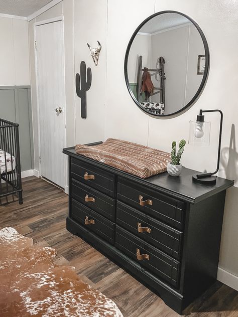 Small Western Nursery, Cow Theme Nursery Boy, Western Cow Nursery, Western Nursery Gender Neutral, Nursery Black Furniture, Western Neutral Nursery, Nursery Western Theme, Farmhouse Nursery Boy, Western Boho Nursery Ideas