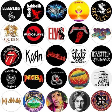 Pin Button Design, Rock Baby Clothes, Rock & Roll, Badge Maker, Heavy Metal Art, Pin Template, Computer Sticker, Bottle Cap Crafts, Diy Pins