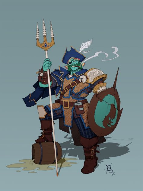 Water Genasi Paladin, Genasi Paladin, Water Genasi, Pathfinder Character, Dnd Races, Pirate Art, Character Sketches, Dungeons And Dragons Characters, Dnd Art