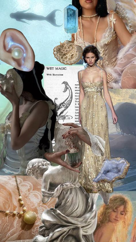 #mermaid #mermaidcore #mermaidcoquette #coquette #siren #sirenaesthetic #pearls #ocean Mermaid Aesthetic Dress, Pearl Mermaid, Mermaid Core Wedding, Siren Fashion, Siren Inspired Outfits, Siren Dress, Mermaid Asethic Outfit, Siren Core Outfits, Mermaid Pearl Aesthetic