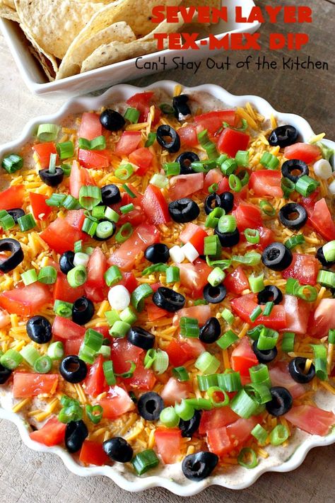 Seven Layer Tex-Mex Dip Tex Mex Dip, Recipe With Ground Beef, Homemade Guacamole, Tex Mex Recipes, Homemade Tacos, Homemade Taco Seasoning, Pastry Blender, Glass Baking Dish, Dip Recipe