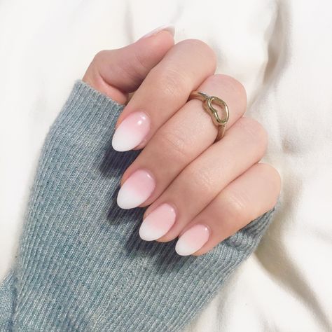 Ombré Nails, Acrylic Almond Shape Oval Ambre Nails, Short French Ombre Nails Almond, Short Ombre Oval Nails, Pink And White Ombre Nails Oval Short, Ombre Nails Almond Shape Short, Rounded Ombre Nails, Short Oval Ombre Acrylic Nails, French Tip Nails Ombre Faded, Ombre French Round Nails