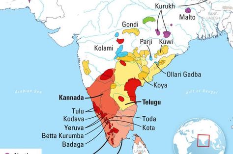 Map of the Dravidian languages in India, Pakistan, Afghanistan and Nepal. Languages present in thedataset used in this paper are indicated by name, with languages with long (950+ years) literatures in bold. Credit: Kolipakam et al. A Bayesian phylogenetic study of the Dravidian language family. Royal Society Open Science (2018). Dravidian Languages, Max Planck, Language Families, History Of India, Royal Society, Anthropology, Nepal, Year Old, Pakistan