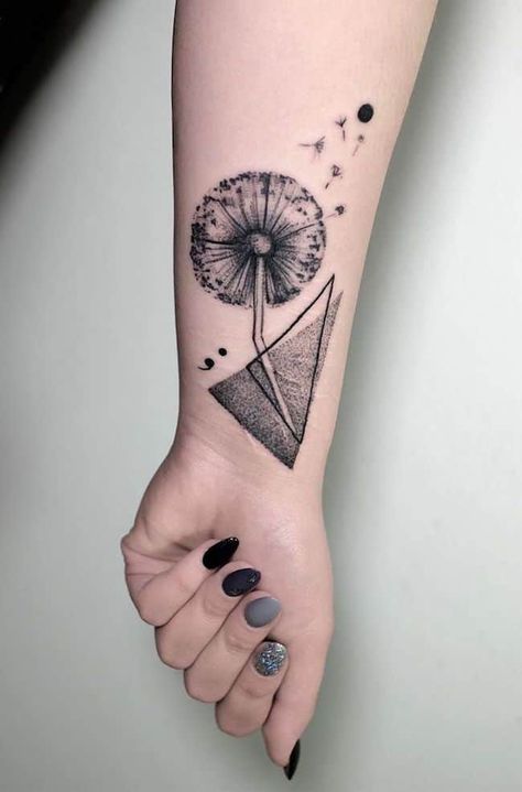 "Gone with the wind" - A dandelion tattoo with the semicolon symbol by @mariakubit - Empowering Semicolon Tattoos To Carry On The Hope Of Life - OurMindfulLife.com Semicolon Wrist Tattoo, Semicolon Tattoo Ideas, Best Friends Tattoo, Semi Colon Tattoo, Semicolon Tattoo Meaning, Semicolon Tattoos, Colon Tattoo, Dandelion Tattoo Design, Small Arrow Tattoos