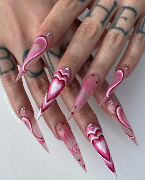 Capricorn Nails, Pink Stiletto Nails, Acrylic Nails Stiletto, Stilleto Nails Designs, Vday Nails, Valentine Nail, Nail Designs Valentines, Stiletto Nails Designs, Her Nails