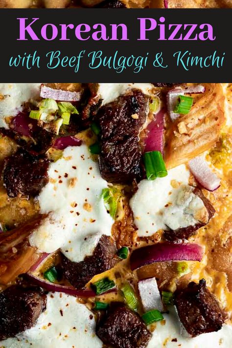 Korean Bbq Pizza, Gochujang Pizza, Bulgogi Pizza, Kimchi Pizza, Korean Pizza, Kimchi Sauce, Spicy Korean Noodles, Braised Beef Recipes, Dessert Pizzas