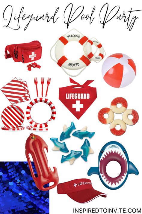 Baywatch Pool Party, Lifeguard Party Theme, Bay Watch Theme Party, Lifeguard Birthday Theme, Baywatch Birthday Party, Baywatch Theme Party, Lifeguard Party, Baywatch Party, Junior Lifeguard