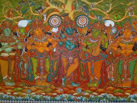 Art,Technology and Philosophy: Kerala Mural Paintings Krishna Marriage, Mural Art Painting, Kerala Art, Indian Traditional Paintings, Mural Paintings, Lotus Flower Art, Kerala Mural Painting, Temple Art, Tanjore Painting