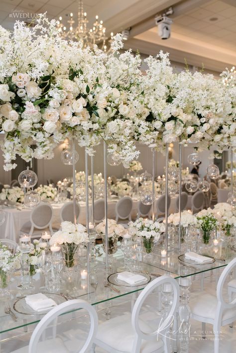 Christina and Christophers Gorgeous All White Wedding At Arlington Estate - Rachel A. Clingen Wedding & Event Design Arlington Estate, Table Decorations Wedding, White Weddings Reception, White Wedding Decorations, White Centerpiece, White Wedding Theme, Beige Wedding, All White Wedding, Wedding Event Design