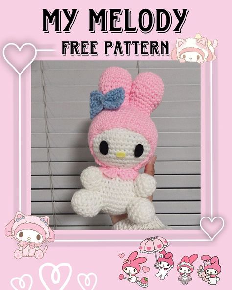 Chelsea ♡︎ | ♡︎ free kuromi pattern ♡︎ this is my third pattern that i’ve released !! kuromi is definitely my favorite sanrio character so i’m really… | Instagram My Melody Free Crochet Pattern, My Melody Crochet Pattern Free, My Melody Crochet Pattern, My Melody Pattern, Melody Plushie, Kuromi Pattern, Sewing Designs, Plushie Patterns, Love Challenge