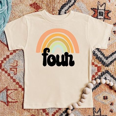 Fourth Birthday, Rainbow Shirt, Birthday Outfits, Old Shirts, Retro Rainbow, Rainbow Birthday, 4th Birthday, Birthday Outfit, Toddler Girls