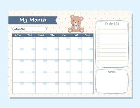 To Do List Cute Note, Calendar Sketch, Cute Calendar Template, Blue Calendar, Calendar Cute, Free Calendar Template, Study Planner Printable, 달력 디자인, Monthly Planner Template